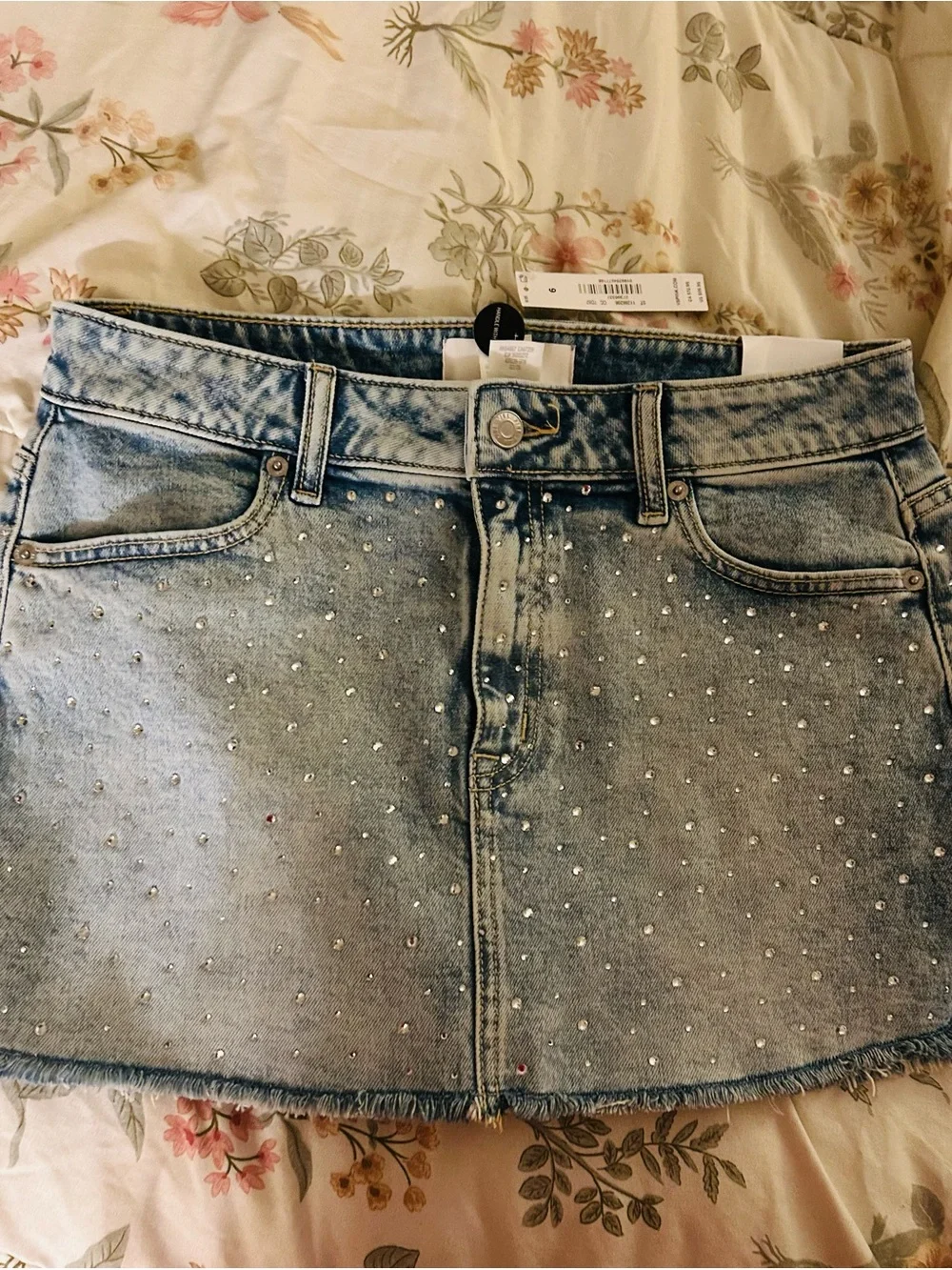 Pink Victoria’s Secret den Mini Skirt with Rhinestone Embellishments